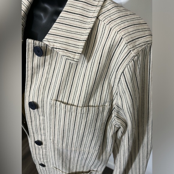 Rebecca Taylor Beige Stripe Denim Stretch Cotton Jacket Blazer Size XS - Picture 4 of 16